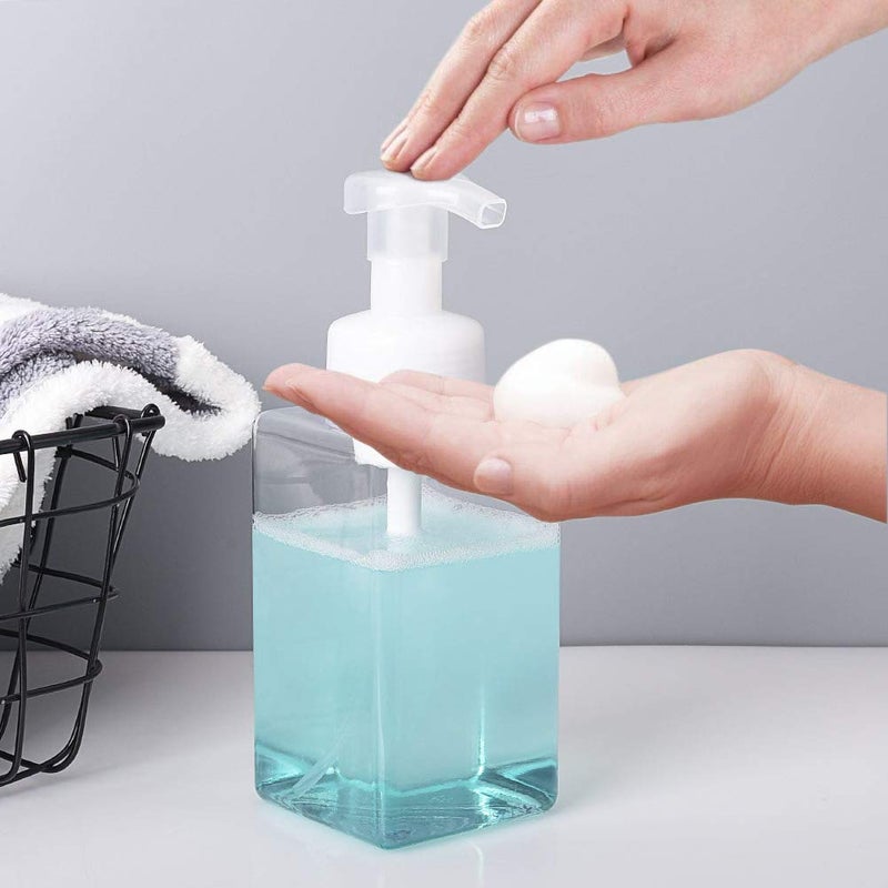 UUJOLY Foaming Soap Dispenser  450ml (15oz) Refillable Pump Bottle Plastic for Liquid Soap  Shampoo  Body Wash (2 Pcs) (Clear) - Image 4